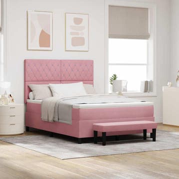 vidaXL Boxspring bed met hoofdeinde Roze 200 x 160 cm, Verzenden, Nieuw, Tweepersoons, Stof
