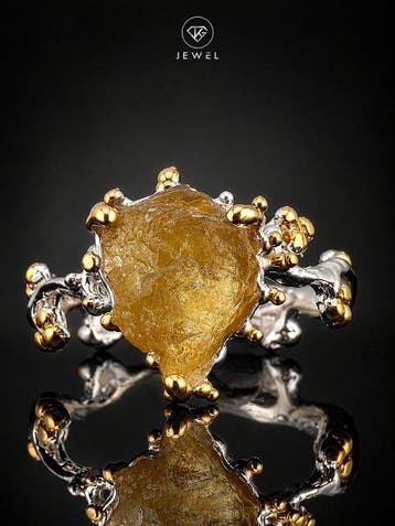 Geel toermalijn edelsteen ring - 925 zilver - kunstzinnig