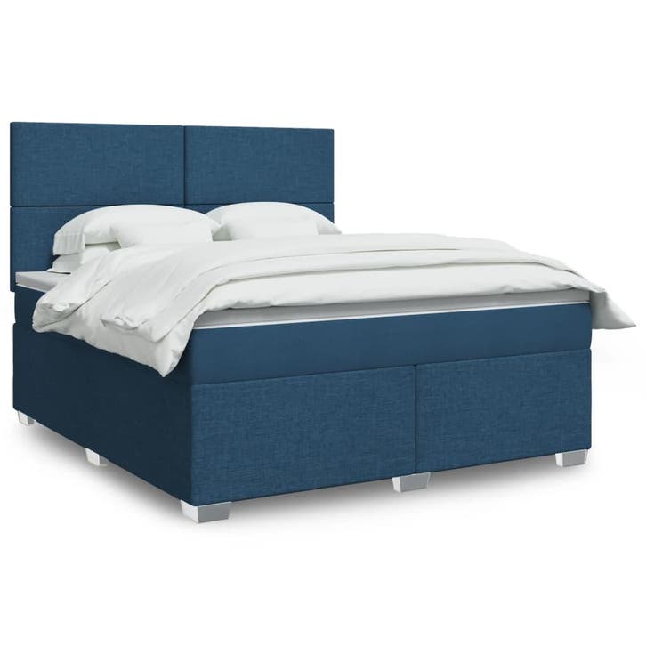 vidaXL Boxspring met matras stof blauw 180x200 cm, Huis en Inrichting, Slaapkamer | Bedden, 80 cm, 200 cm, Blauw, Eenpersoons