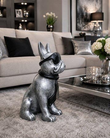 Beeld, funny dog with sunglasses in silver bronze color - 60