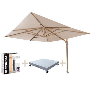 Hacienda zweefparasol 300x400 cm houtlook zand 4 Seasons, Tuin en Terras, Ophalen of Verzenden, Nieuw