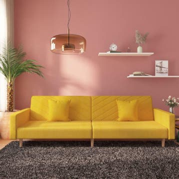 vidaXL Slaapbank 2-zits met 2 kussens stof geel, Verzenden, Minder dan 150 cm, Stof, Nieuw