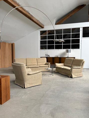 Carl Straub - Zitgroep - Wol, Hout - Fauteuil, 2-zits en