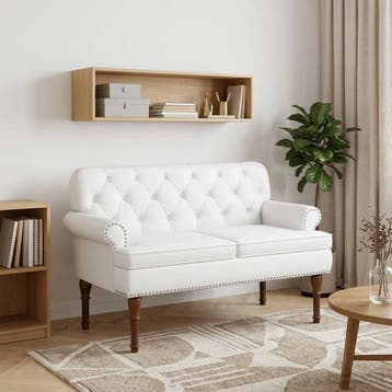 vidaXL Loungebank met knopencomfort Wit 120 x 65 x 77 cm, Verzenden, Nieuw, Leer, Minder dan 150 cm