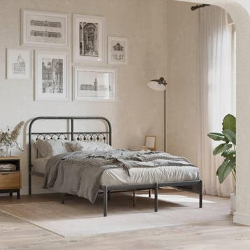 vidaXL Bedframe met hoofdbord metaal zwart 120x200 cm, Verzenden, Zwart, Nieuw, Twijfelaar