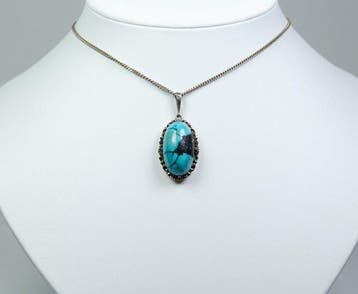 - Jugendstil - 830 zilver - turkoois - Ketting met hanger