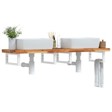 vidaXL Badkamer wandschap staal en massief acaciahout, Verzenden, Nieuw