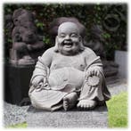 SALE: Happy Boeddha tuinbeeld L donker | Boeddhashop.nl, Ophalen of Verzenden, Nieuw, Overige materialen, Boeddhabeeld