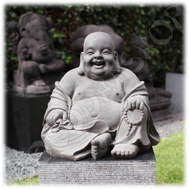 SALE: Happy Boeddha tuinbeeld L donker | Boeddhashop.nl, Tuin en Terras, Tuinbeelden, Boeddhabeeld, Nieuw, Overige materialen