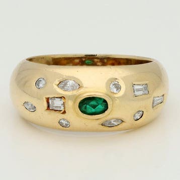 Ring - 18 karaat Geel goud Smaragd - Diamant, Nieuw