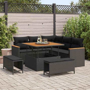 vidaXL Tuin Sofa Set 8 st 5-Aantal zitplaatsen Zwart Poly, Verzenden, Nieuw, Rotan, 8 zitplaatsen