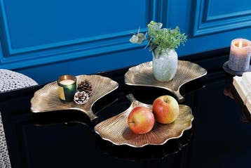 Decoratieve kommen set van 3 GINKGO 30cm goud handgemaakt, Ophalen of Verzenden, Nieuw