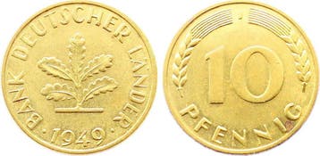 Duitsland 10 Pfennig 1949 J bfr J 378 Bdl zaponiert, Verzenden