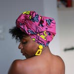 Afrikaanse hoofddoek / Vlisco headwrap - Roze / gele flower, Kleding | Dames, Ophalen of Verzenden, Nieuw