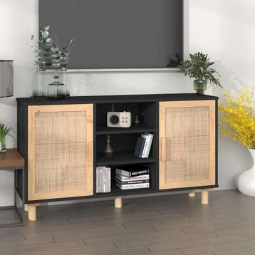 vidaXL Dressoir 105x30x60 cm massief grenen hout en rattan, 100 tot 150 cm, Verzenden, Nieuw, Grenenhout