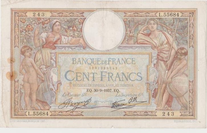 France Frankreich F 25/02 100 Francs Luc Olivier Merson 3..., Postzegels en Munten, Bankbiljetten | Europa | Niet-Eurobiljetten