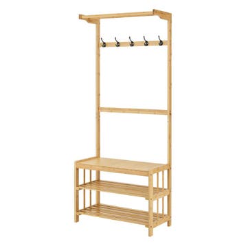 [en.casa] Schoenenrek Tornio met kapstok bamboe 168x70x35 cm, Verzenden, Nieuw