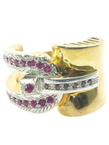 Zonder minimumprijs - Ring - 9 kt. Zilver, Geel goud Robijn, Nieuw