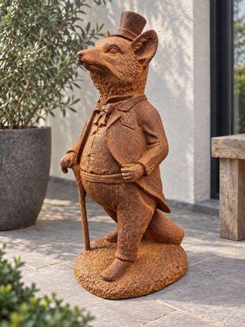 Beeld, tuinbeeld wandelende vos - 35 cm - Gietijzer