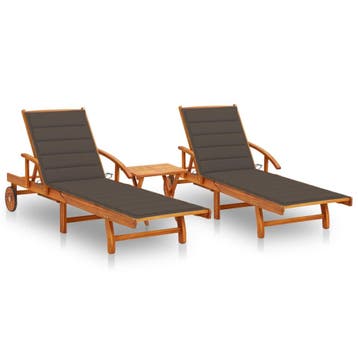 vidaXL Ligstoelen 2 st met tafel en kussens massief, Verzenden, Nieuw