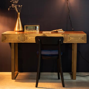 *WOONWINKEL* Mangohouten Sidetable Met Goud, Huis en Inrichting, Tafels | Sidetables, Verzenden, Nieuw