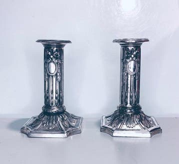 Victor Saglier - Kaarsenhouder Gesilverd bronzen kandelaren