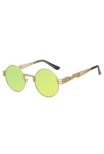 KIMU® Ronde Zonnebril Steampunk Heren Goud Montuur Rond Lime, Ophalen of Verzenden, Nieuw, Geel