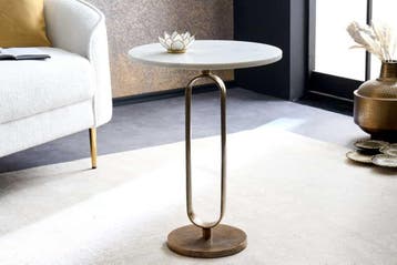 Ronde bijzettafel ELEGANCE 60cm witgoud antiek marmer metaal, Huis en Inrichting, Ophalen of Verzenden, Nieuw