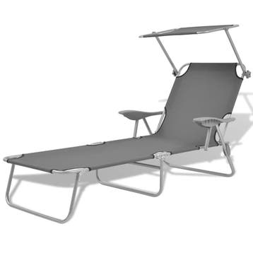 vidaXL Ligbed met luifel staal grijs, Tuin en Terras, Verzenden, Nieuw