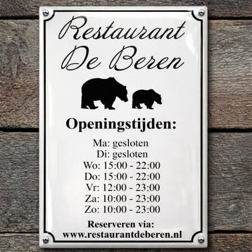 Bedrijfsbord met openingstijden, Verzenden, Nieuw