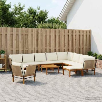 vidaXL 12 st Massief acaciahout & touw Naturel, Verzenden, Nieuw, 2 zitplaatsen