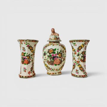 H. bequet - dekselvaas - Belgische faience schouwgarnituur, Antiek en Kunst