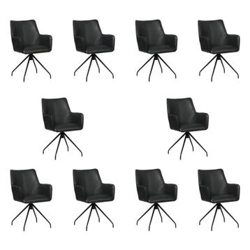 Set van 10 Leren eetkamerstoelen Wave - Granada Black, Huis en Inrichting, Stoelen, Ophalen of Verzenden, Nieuw, Leer, Vijf, Zes of meer stoelen