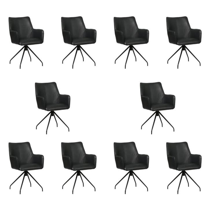 Set van 10 Leren eetkamerstoelen Wave - Granada Black, Huis en Inrichting, Stoelen, Vijf, Zes of meer stoelen, Nieuw, Leer, Ophalen of Verzenden