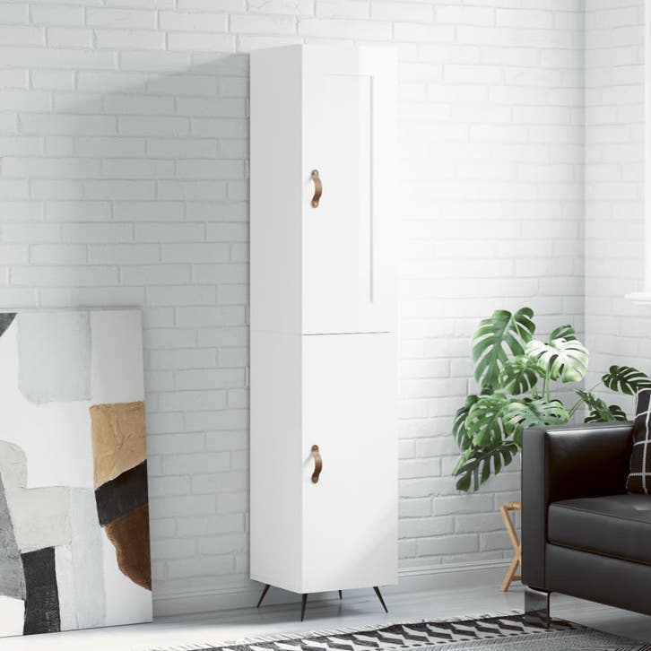 vidaXL buffetkast 34,5x34x180 cm bewerkt hout hoogglans wit, Huis en Inrichting, Kasten | Buffetkasten, 25 tot 50 cm, Nieuw, Overige houtsoorten