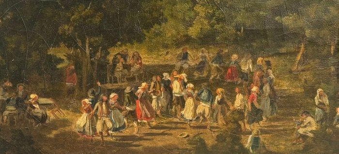 Adolphe Leleux (1812-1891) - Korolle danse bretonne, Antiek en Kunst, Kunst | Schilderijen | Klassiek