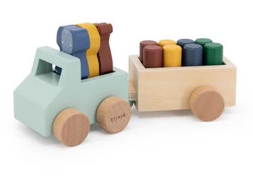 Veiling - Trixie Houten Speelgoed - Auto met aanhangwagen -, Nieuw