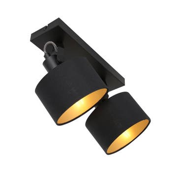 2dekans | 2 Lichts Spot Ornoir 3334ZW Zwart met Goudkleurige, Ophalen of Verzenden, Zo goed als nieuw