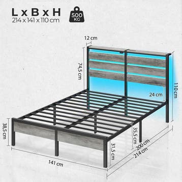 Bedframe met lattenbodem - 140x200 cm - Metaal - Zwart - Rol, Huis en Inrichting, Verzenden, Zo goed als nieuw
