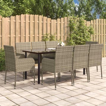 vidaXL 9-delige Tuinset met kussens poly rattan zwart en, Verzenden, Nieuw, 8 zitplaatsen, Tuinset