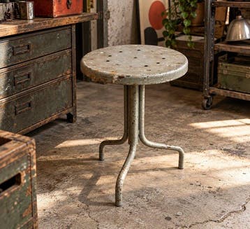 Sgabello industriale vintage in metallo da officina - Kruk -