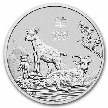 Lunar III - Year of the Goat - 1 oz 2027, Postzegels en Munten, Verzenden, Losse munt, Zilver