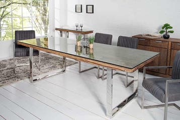 Massieve eettafel BARRACUDA 200cm antiek teakhout met stalen, Ophalen of Verzenden, Nieuw