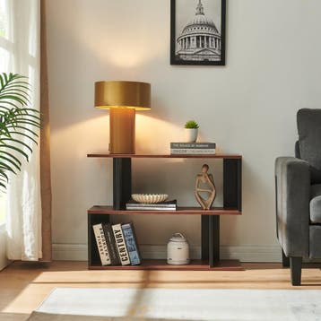 Bijzettafel Trond 80x29x60 cm zwart en walnootkleurig [en.ca, Huis en Inrichting, Tafels | Bijzettafels, Verzenden, Nieuw
