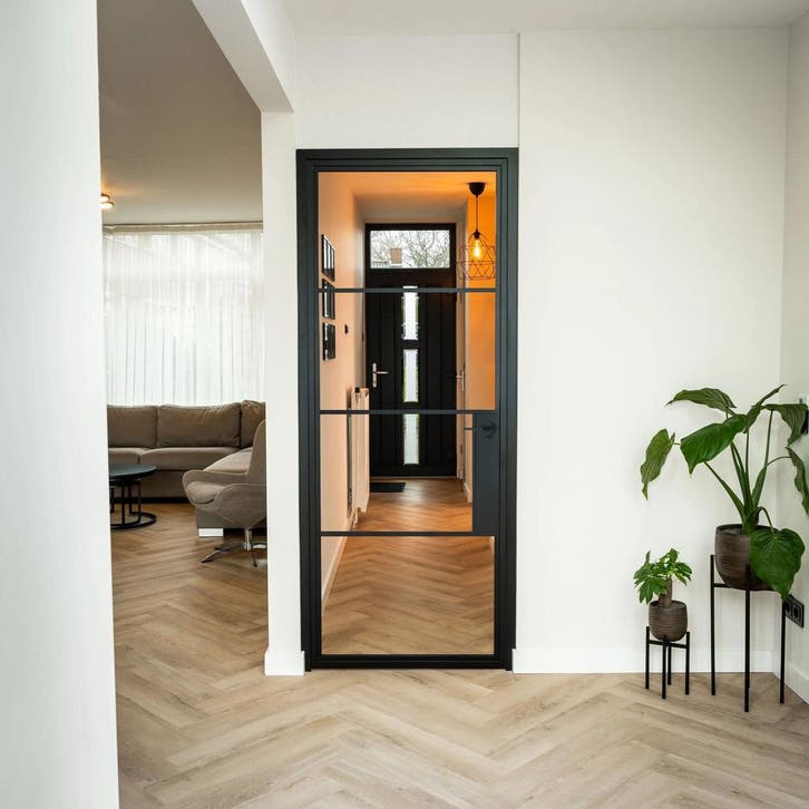 Stalen Binnendeur Zwart 4 Vlaks Moderne look Met slot, Doe-het-zelf en Verbouw, Deuren en Horren, Nieuw, Metaal, Binnendeur, 200 tot 215 cm