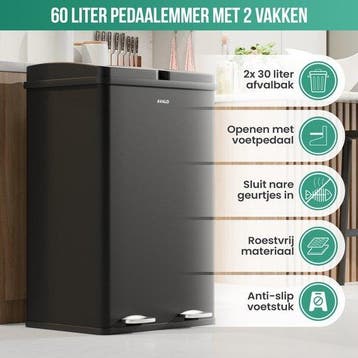 2dekans | Avalo - Prullenbak Afvalscheiding - 60 Liter - RVS, Huis en Inrichting, Woonaccessoires | Prullenbakken, Ophalen of Verzenden