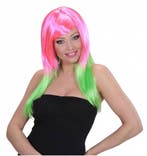 Pruik Disco roze/groen, Kleding | Dames, Carnavalskleding en Feestkleding, Ophalen of Verzenden, Nieuw