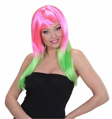 Pruik Disco roze/groen, Ophalen of Verzenden, Nieuw