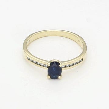Ring - 14 karaat Geel goud - Diamant - Saffier, Sieraden, Tassen en Uiterlijk, Ringen, Nieuw