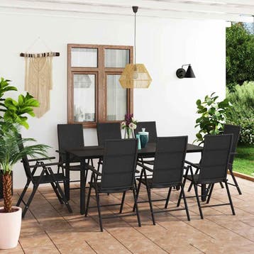 vidaXL 9-delige Tuinset zwart, Verzenden, Nieuw, 8 zitplaatsen, Tuinset